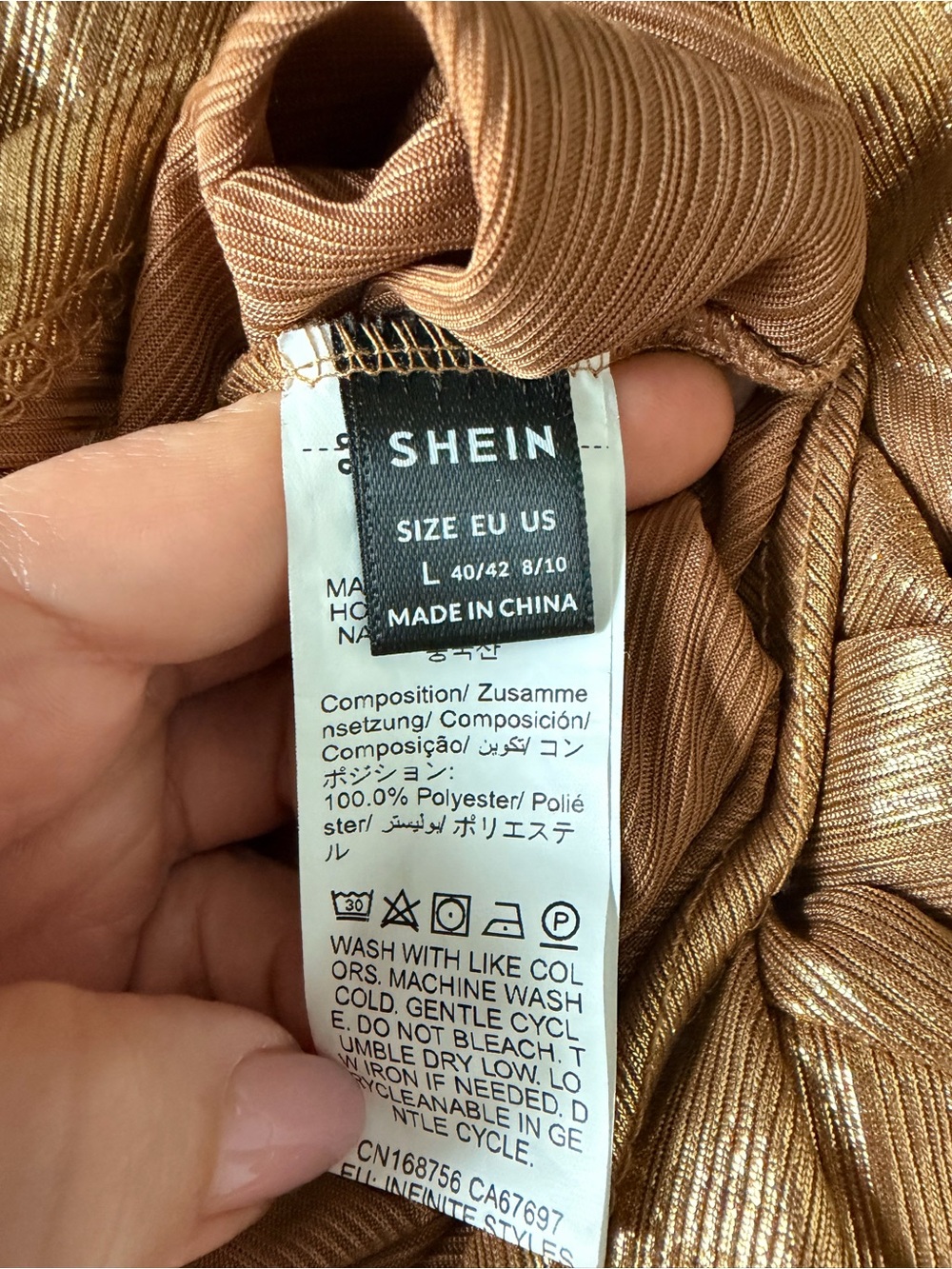 SHEIN Metallic Gold Off-Shoulder Mini Dress - Picture 5 of 9